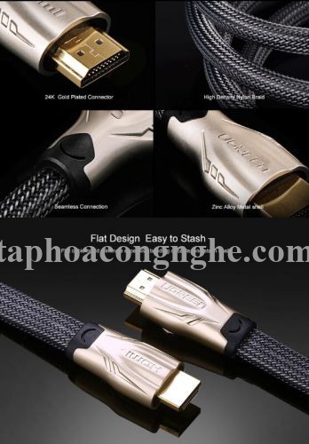 Ugreen 10254 5M màu Đen Cáp tín hiệu HDMI vỏ bọc lưới cao cấp cáp dẹt HD102 30010254